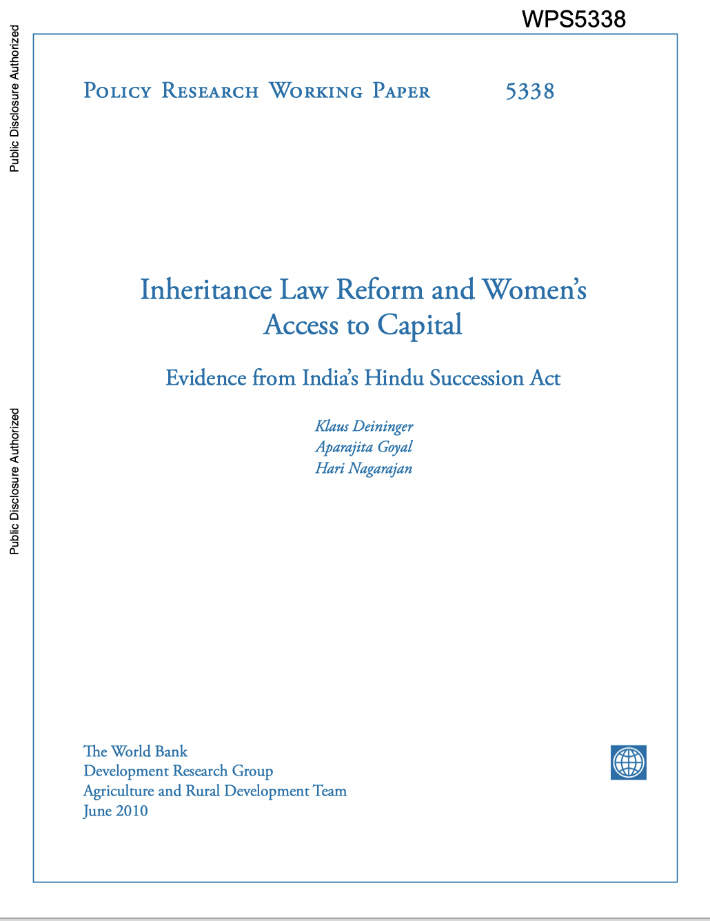 Inheritance Law Reform And Women’s Access To Capital: Evidence From India’s Hindu Succession Act